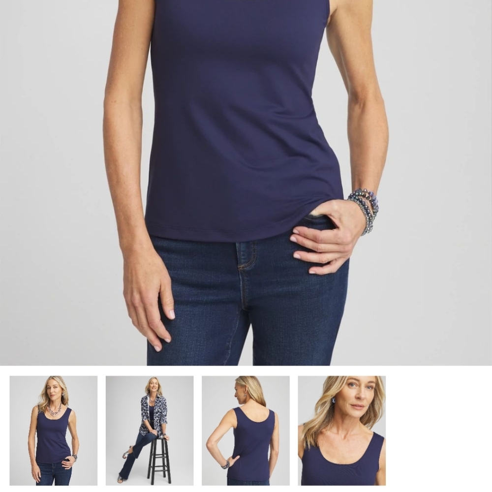 Chico's Navy Blue Fitted Microfiber Sleeveless Tank Top Size 3 (XL).  EUC - Picture 6 of 7